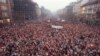 Approximately 200,000 people gather on Wenceslas Square to take part in one of the biggest protest rally in recent times in Prague, Czechoslovakia, Monday, Nov. 20, 1989. 